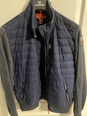 Parajumpers Navy Quilted Front Jacket with Dark Gray Sleeves